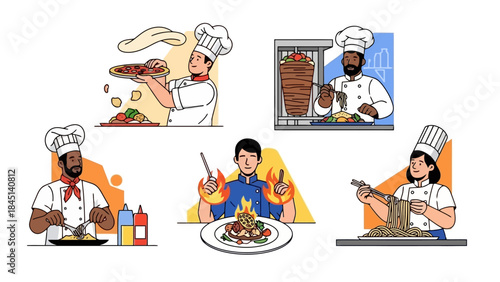 Diverse Chefs Preparing Delicious Food, Culinary Professionals at Work in Kitchen
