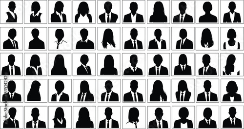 Large vector set of diverse black business and corporate silhouettes, men and women bust profiles in formal attire, perfect for avatar icons and professional profile design.