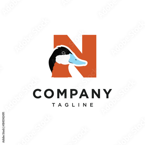 Letter N Ruddy Duck Logo Icon Vector