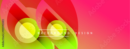 Abstract vibrant design features overlapping circles, gradients. Red, green, yellow hues create dynamic visual effect. Text reads background design.