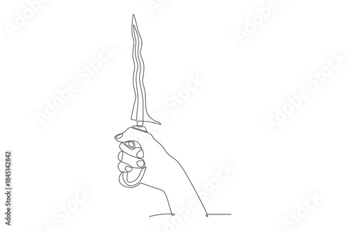 Hand holding a keris. Javanese concept one-line drawing