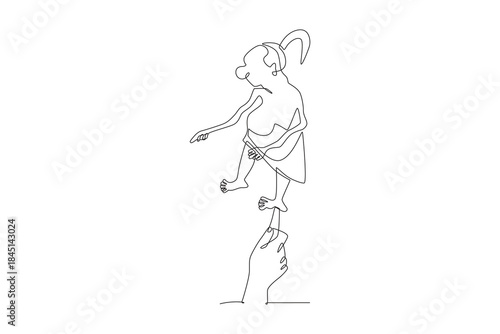Hands holding wayang. Javanese concept one-line drawing