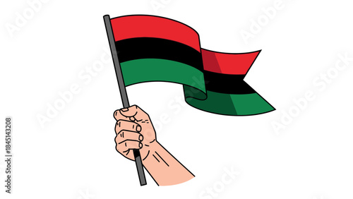 Pan african flag waving in hand symbolizing unity and pride