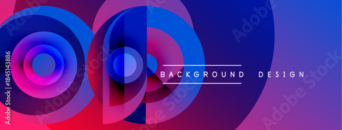 Abstract vibrant circles, overlapping layers create dynamic visual effect. Blue, purple, pink hues dominate composition. Modern design element.