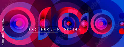 Abstract colorful circles create dynamic background. Overlapping layers suggest depth, vibrant hues dominate composition. Modern design element.