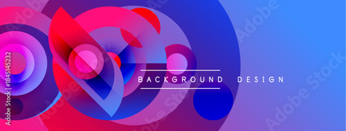Abstract vibrant design features overlapping circles, gradients. Pink, blue hues create dynamic visual effect. Modern, stylish background.