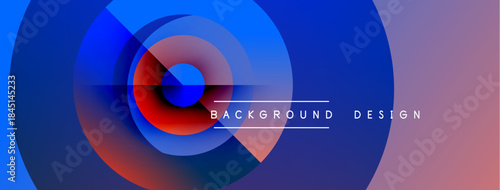 Abstract vibrant design features overlapping circles. Blue, red, purple hues create dynamic visual effect. Text reads background design.