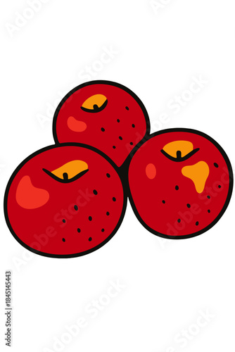 Three red apples cartoon illustration on white background