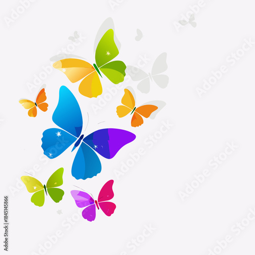 A colorful collection of butterflies gracefully arranged on a white background