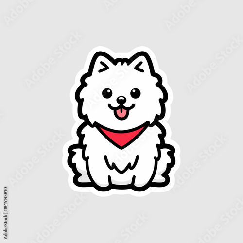 Adorable cartoon pomeranian puppy with a red collar charming and cute design