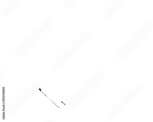 A dark minimalist image featuring a small white line and dot design