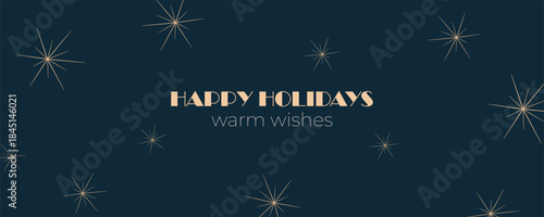 Minimalist Vintage Christmas Banner with Gold Art Deco Stars and Warm Wishes Text