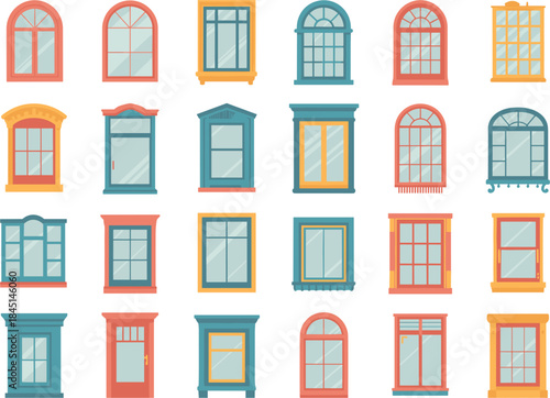 Collection of Decorative Architectural Windows in Various Styles Keywords: window, architectural