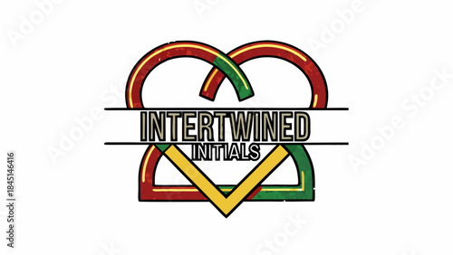 Intertwined colorful heart shaped initials logo with yellow green red outline on white background