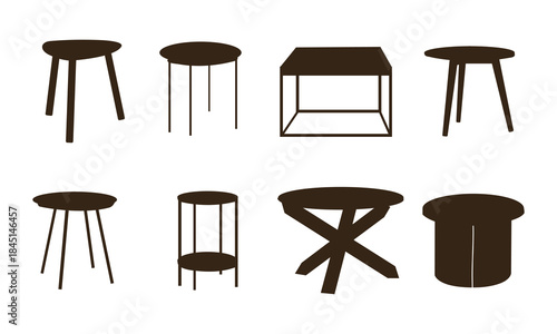 Hand drawn illustration isolate on white background for logo and web design .Collection of table silhouette templates. Editable vector illustration in EPS.10