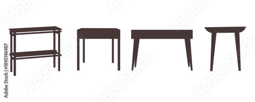 Hand drawn illustration isolate on white background for logo and web design .Collection of table silhouette templates. Editable vector illustration in EPS.10