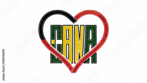 Vibrant heart shaped symbol with ghanaian colors and cana logo on white background