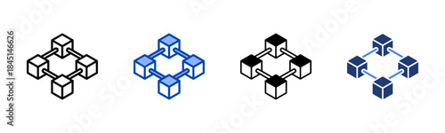 Blockchain icon set multiple style collection