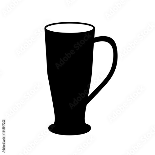 A minimalist black silhouette icon of a tall beverage mug with a handle