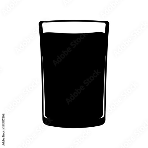 A simple black silhouette illustration of a glass filled with a beverage on a white background