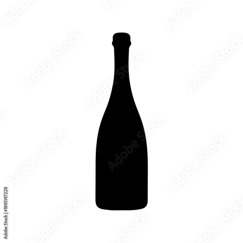 Elegant black silhouette illustration of a champagne bottle on a pure white background