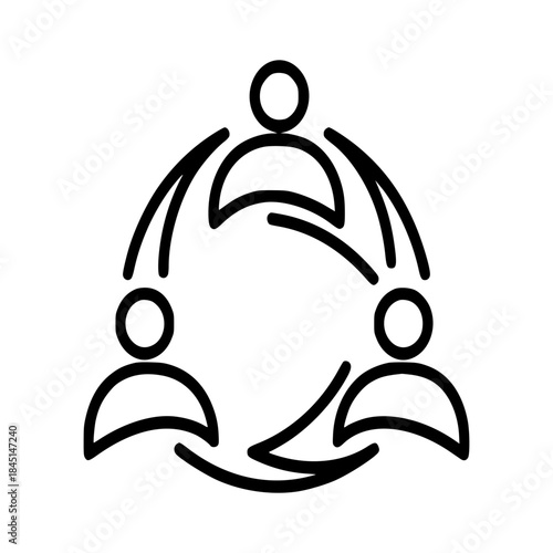 Vector illustration of three figures in a circular connection, representing teamwork and community