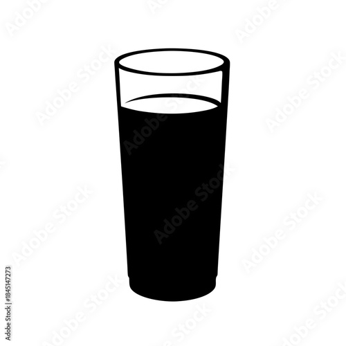 A simple black and white silhouette icon of a tall drinking glass filled with liquid