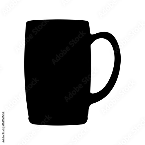A simple black silhouette of a classic beer mug or stein isolated on a plain white background