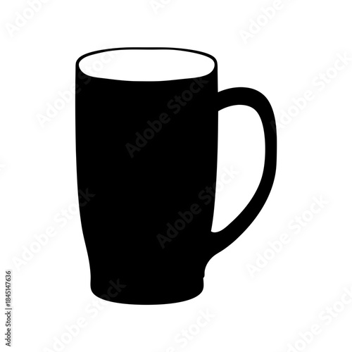 Simple black silhouette illustration of a tall drinking mug, isolated on white background