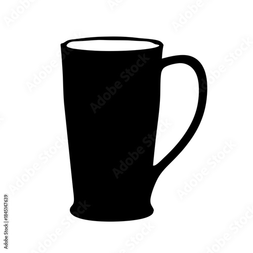A black silhouette vector illustration of a tall tapered coffee or latte mug