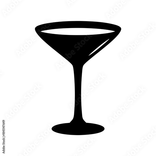 Black and white silhouette of a classic martini glass icon on a white background.