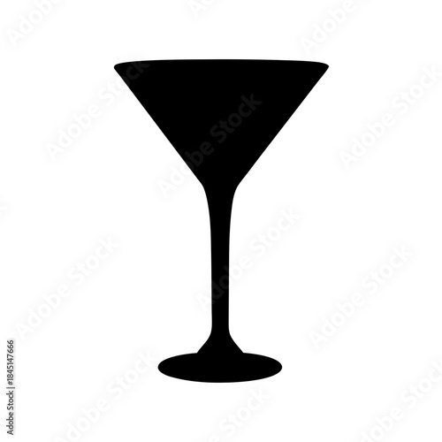 A simple black silhouette illustration of a classic martini glass
