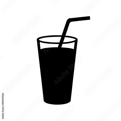 A simple black silhouette icon of a glass containing a beverage with a straw