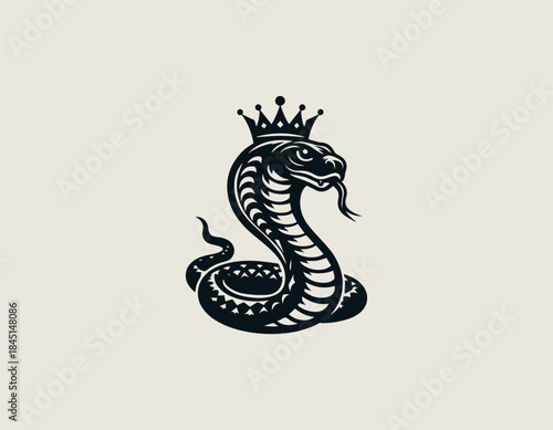 Royal king cobra with crown is portrayed as a powerful modern black vector logo illustration