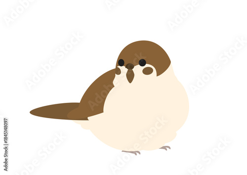 横向きの丸くふくらんだスズメのかわいいイラスト