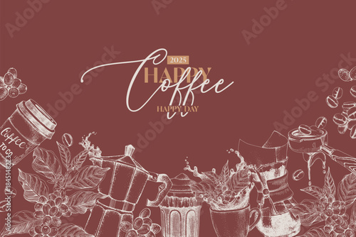 Coffee banner with hand sketched illustrations