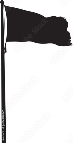 Black flag silhouette waving on a flagpole against a white background