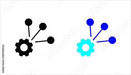 Process network gear line icon set.Line icon of a gear connected with multiple nodes symbolizing workflow, process management, system integration, and network operations.