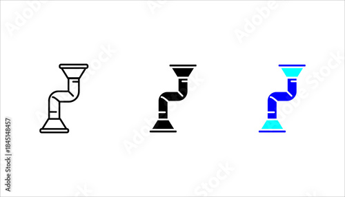 Pipeline system line icon set. Simple line icon of an industrial pipe system. Suitable for plumbing, water supply, construction, infrastructure, and engineering concepts.
