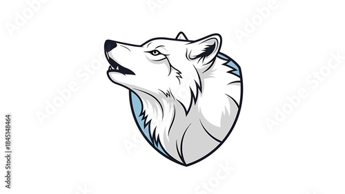 Wolf Head Emblem with Blue Shield, A Fierce Canine Illustration for Your Brand