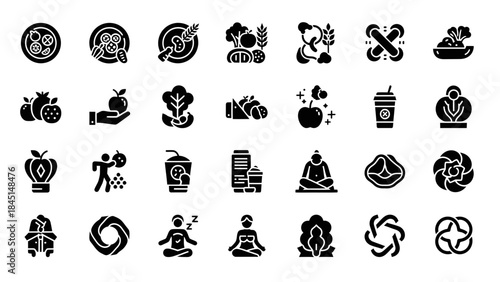 Healthy Lifestyle Icons representing food, wellness, fitness, and organic living concepts