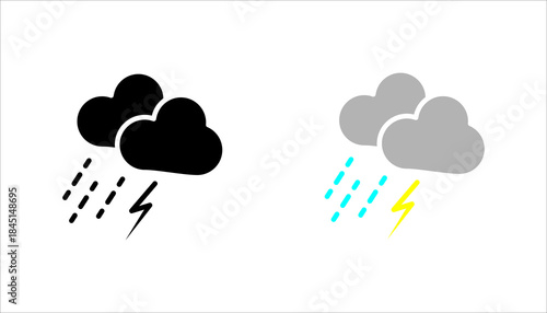 Thunderstorm Weather Line Icon Simple line icon of stormy weather with clouds, rain, and lightning bolt. Represents thunderstorm, heavy rain, and extreme weather conditions.