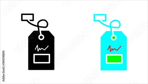 Minimal outline icon set. of a hanging price tag with string, representing pricing, sale, product label, or retail concept.
