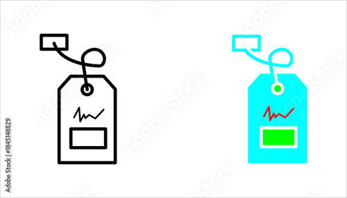 Minimal outline icon set. of a hanging price tag with string, representing pricing, sale, product label, or retail concept.