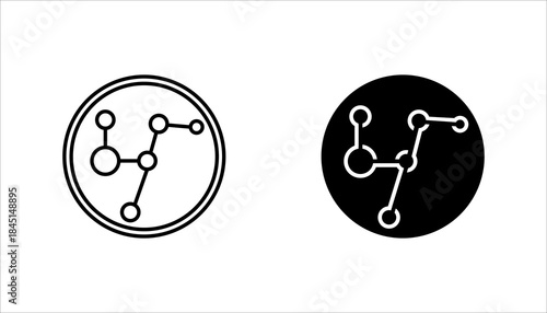 Network Connection Diagram Line Icon set Minimalist line  of a network connection diagram with nodes and links inside a circular frame. Suitable for technology, data, communication, and system concept