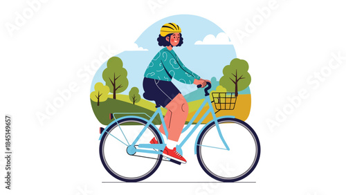 People cycling outdoors in modern flat vector illustration, eco-friendly leisure and active lifestyle, ideal for sport, recreation, and sustainability content
