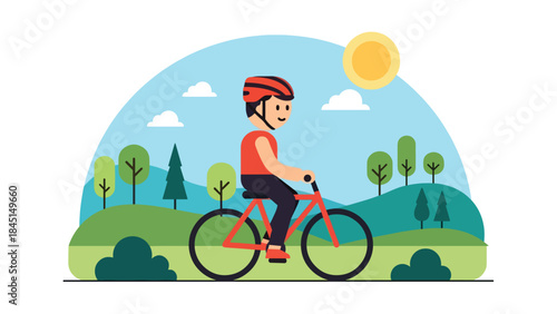 People cycling outdoors in modern flat vector illustration, eco-friendly leisure and active lifestyle, ideal for sport, recreation, and sustainability content