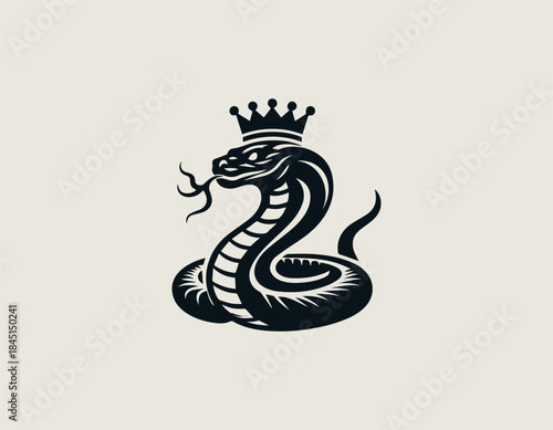 Royal king cobra with crown is portrayed as a powerful modern black vector logo illustration