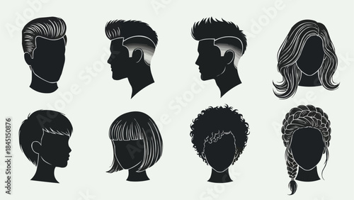 Collection of Diverse Hairstyles and Silhouettes Showcasing Different Hair Types and Cuts.