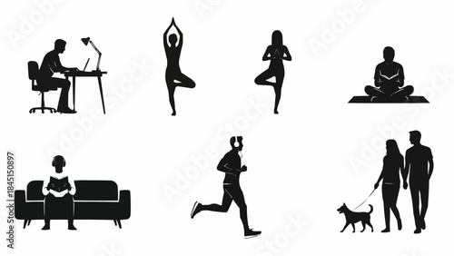 Diverse Silhouettes of People Engaged in Various Daily Activities.